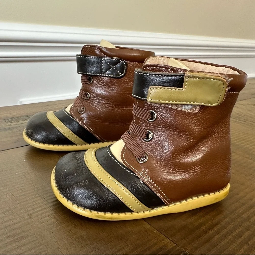 Livie & Luca boys toddler size 5 brown leather boot rubber sole